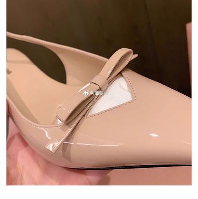 Cowhide Version~ Elegant Pointed One-word Sandals Bow Empty Kitten Stiletto High Heels Women