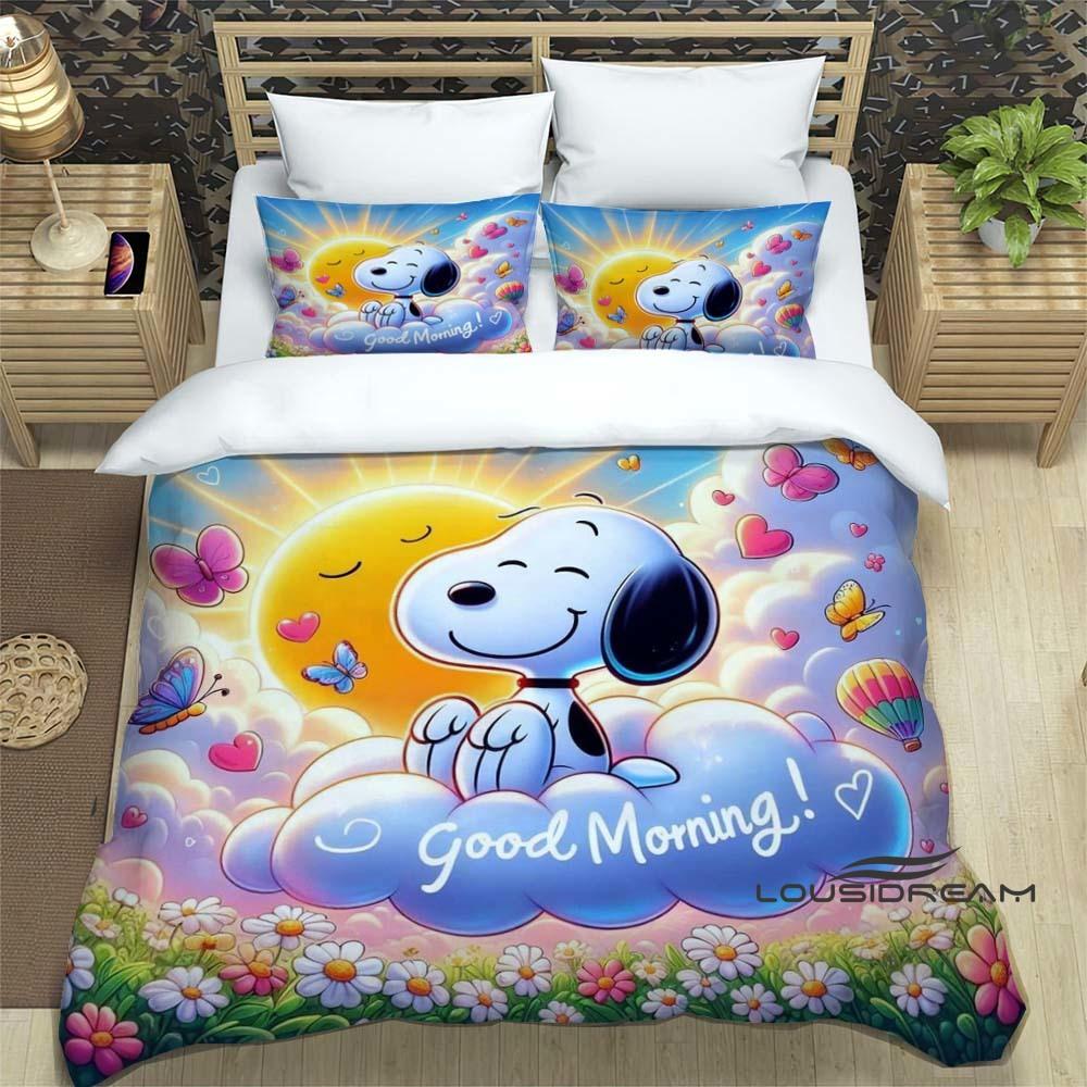 (Snoopy) Sunflower-Themed Printed Bedding Set: Featuring a duvet cover and pillowcases, this soft and comfortable set is availab