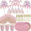 110pcs/Set Pink Gold Dot Tableware Paper Towel Cup Plate Disposable Wedding Party Decor Kids Birthday Baby Shower Party Supplies