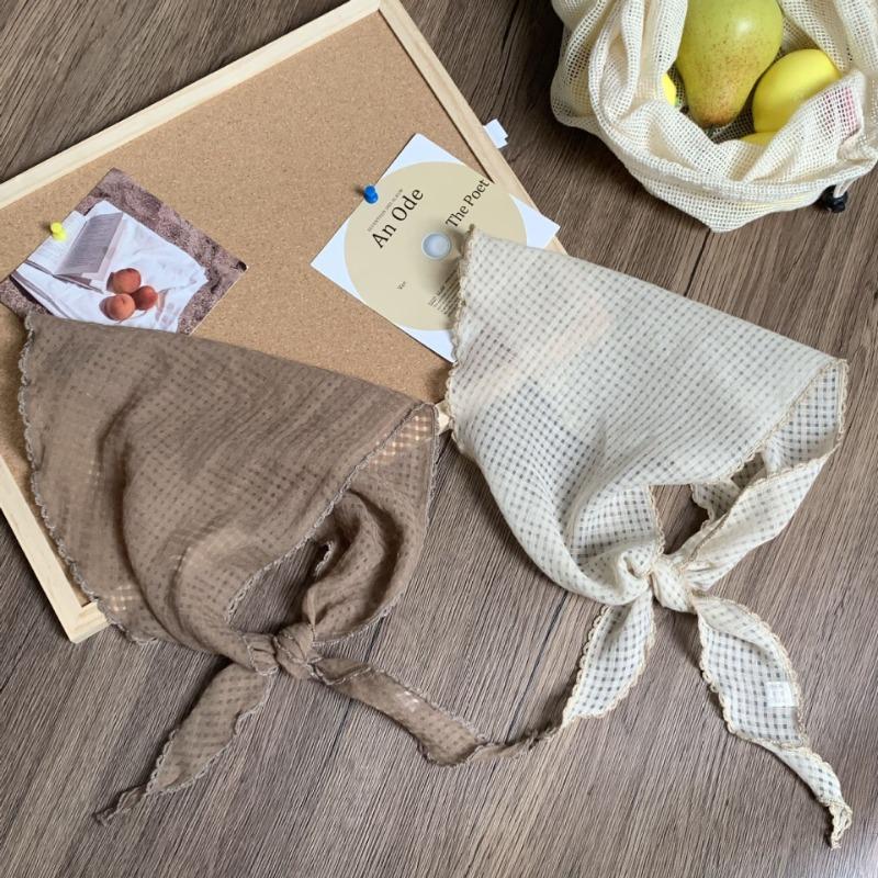 Triangle scarf scarf women's small scarf new silk scarf high-end versatile plaid headscarf hollow headband tied hair