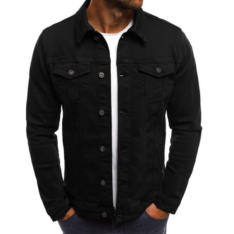 

Men s Solid Color Casual Denim Jacket with Button Up Cardigan Style XXL чёрный