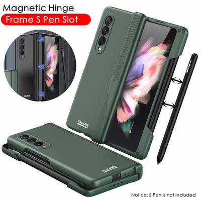 Schutzhülle mit magnetischem Scharnier für Samsung Galaxy Z Fold 3 5g, seitlich eingebauter S-Stift-Steckplatz-Halter, dünne Hartplastik-Hülle (Kein S Pen )