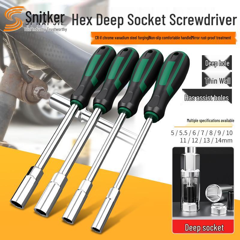 Deepened Hex Socket Screwdriver Wrench, Large Head, Dual-Color Handle, 5-14mm Sizes