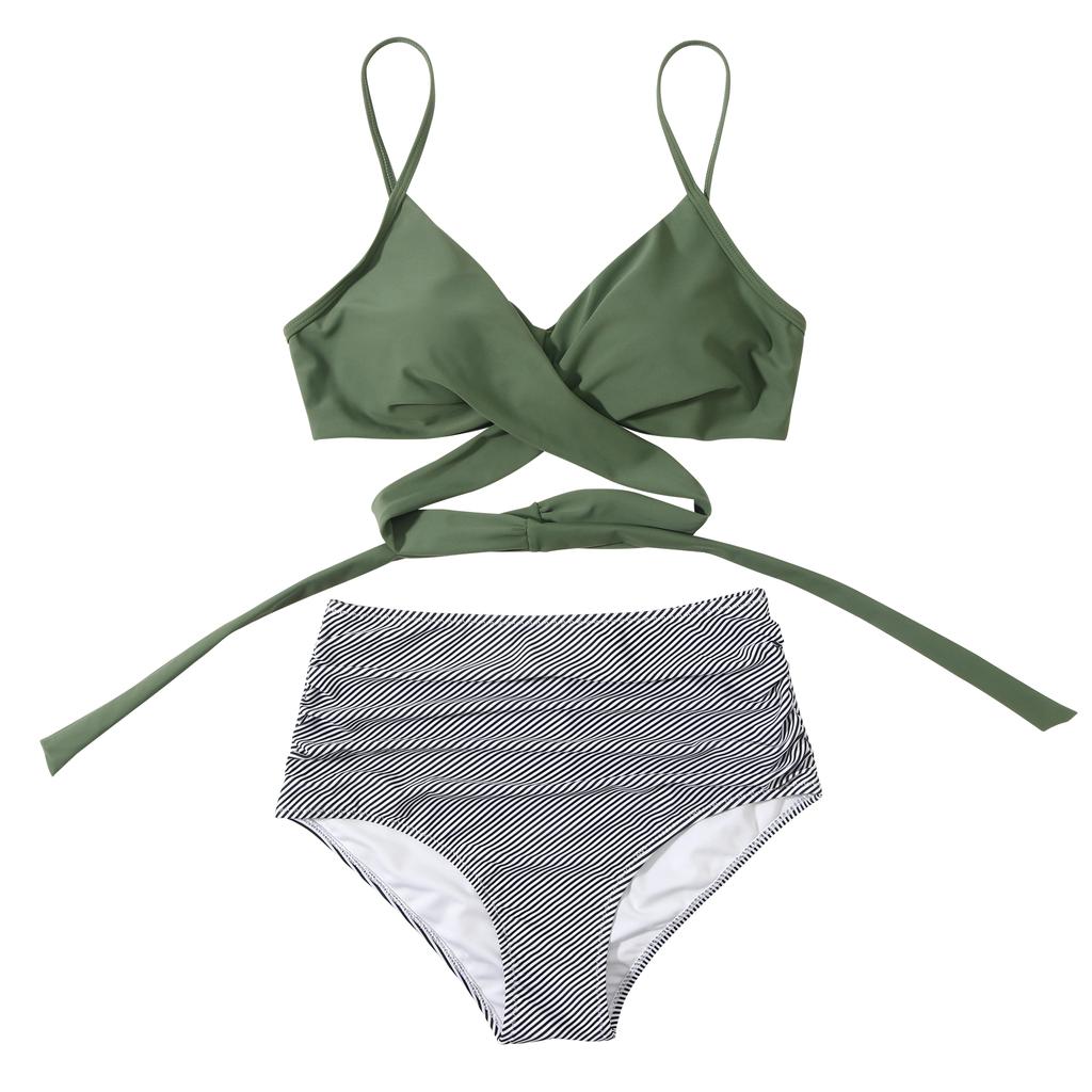 High Waist  Sexy Bikini Set 2025  Biquini Swimwear Women Two Pieces Swimsuit Floral Beachwear V-Neck Bathing Suits Female