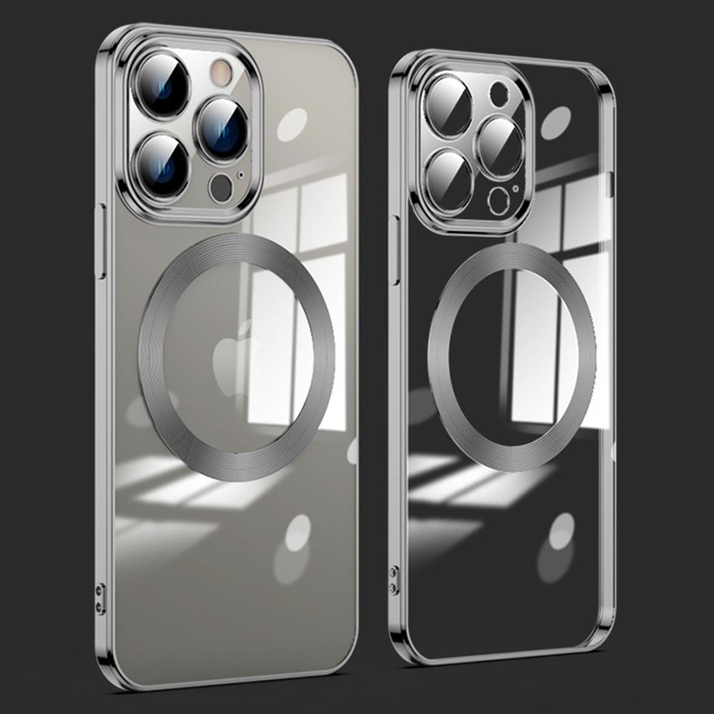 

For iPhone 12 Pro Max Compatible with MagSafe TPU Clear Phone Cover with Glass Lens Protector Black