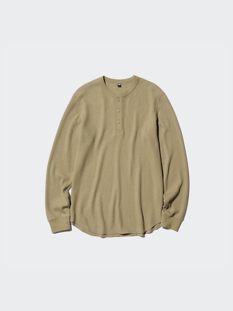 Uniqlo Japan Waffle Henley Neck T  Long Sleeve 