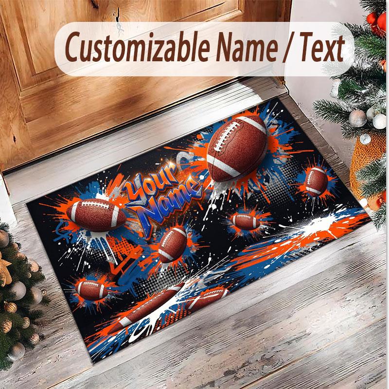 American Football Theme Soft Crystal Velvet Rug Custom Name & Text Print Non Slip Floor Rug for Bedroom Living Room