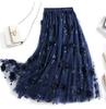 Luxus Frau Röcke Koreanischen Stil, Mode, Elastische Taille Applikationen Stickerei Floral Mesh Rock Lange Gaze Ballkleid Rock