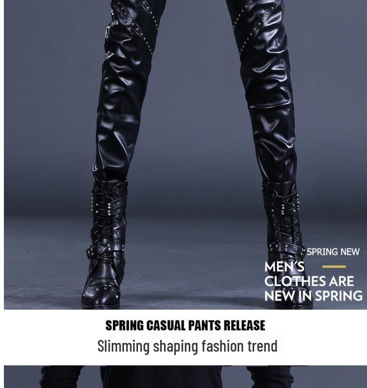 Pánské kožené motorkářské kalhoty slim fit v korejském stylu