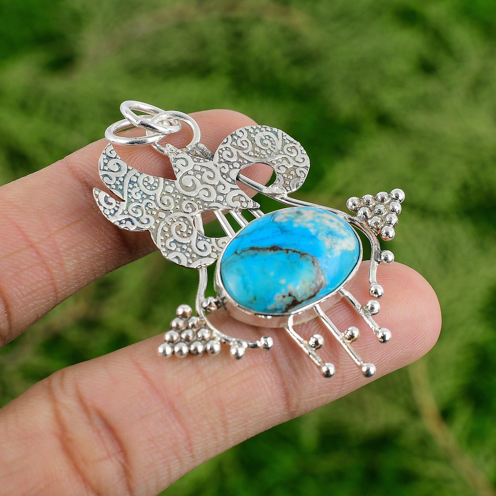 

Oval Natural Sleeping Beauty Turquoise Elegant Boho Pendant 925 Sterling Silver