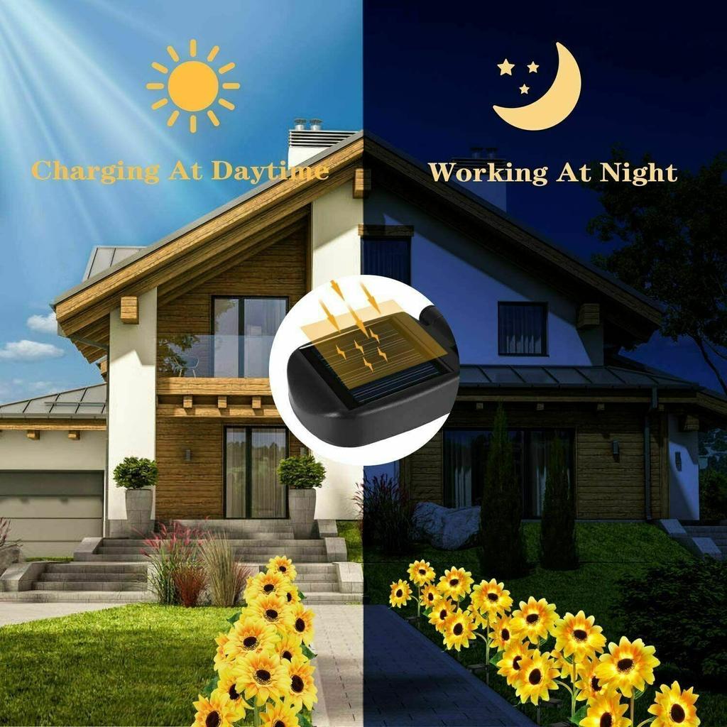 2x Outdoor Solar Power Garden Stake Lights Sunflower LED Flower Lawn Decor Lamp