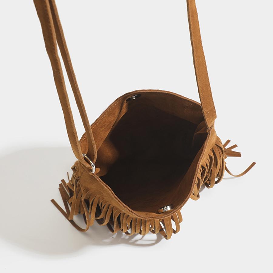 Vintage Wildleder Quasten Umhängetaschen, Vielseitige Schultertasche für Damen, Quadratische Tasche mit Fransen im Boho-Stil, Handtaschen für den täglichen Gebrauch