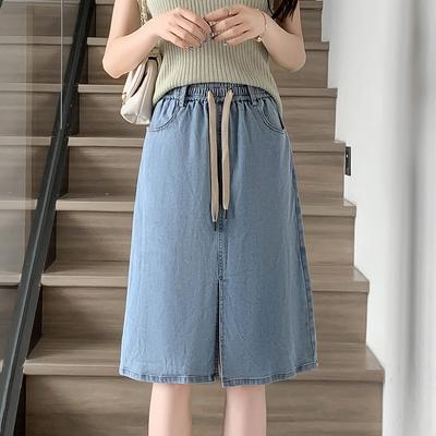 DIMANAF 2025 Plus Size Summer Denim Skirts Women Thin Elastic Casual Fashion A-Line Jeans Skirt High Waist