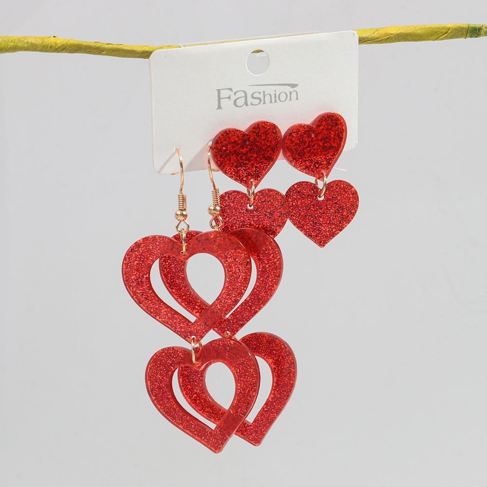Valentine's Day Sequins Hollow Love Heart Acrylic Earrings for Women Romantic Peach Statement Drop Earring Sweet Jewelry Gifts