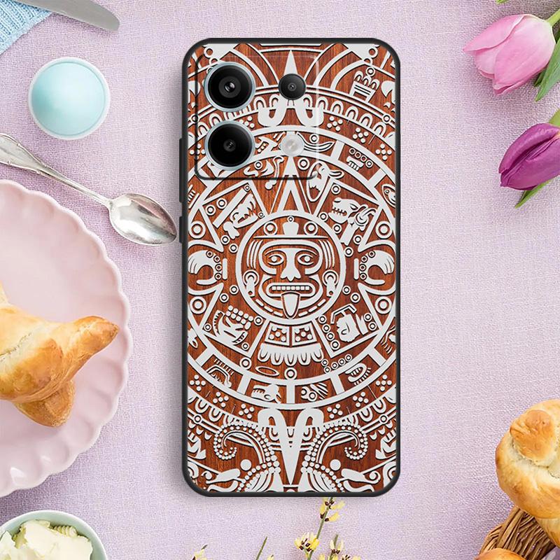 Mayan Calendar Wood Pattern Case For Xiaomi Redmi Note 13 Pro Note 12 11 9 10 Pro 10S 11S 12S Redmi 13C 10C 12C Cover