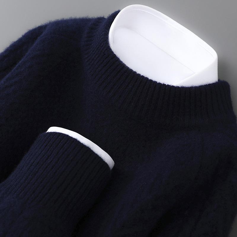 Men's Thick 100% Pure Wool Half-High Collar Knit Cashmere Pullover Sweater for Autumn and Winter