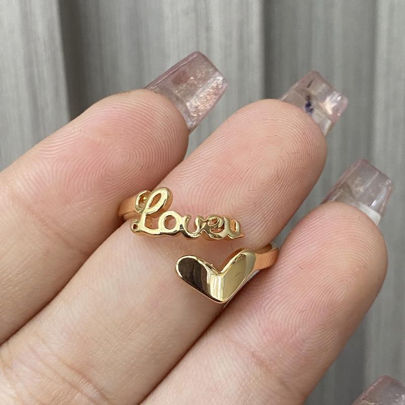 Hot-selling plated 18klove open ring, personalized student ins wind trend does not fade heart ring adjustable opening
