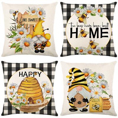 Bee Day Print Pillow Case Letters Black and White Check Sofa Decorative Cushion Set Bedroom Pillow Cover