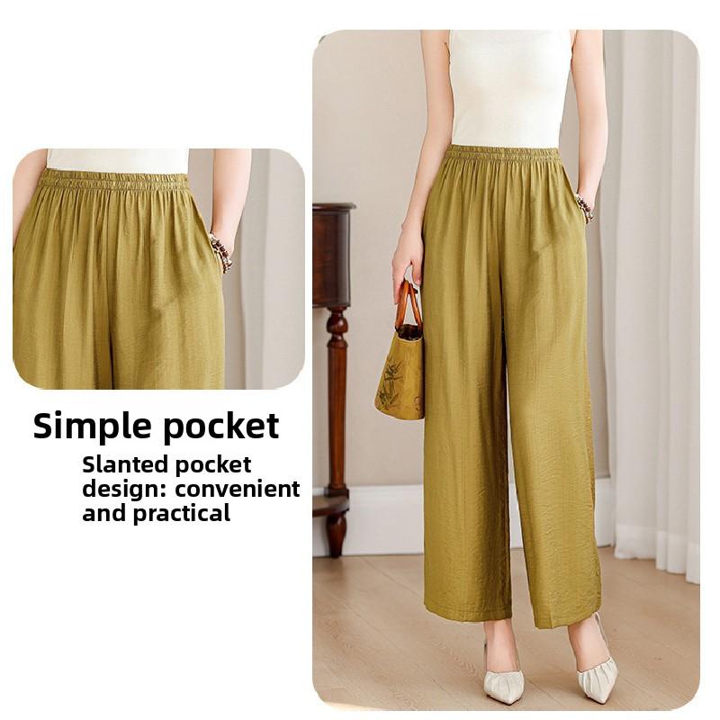 Plus-size women's wide-leg pants 2026 summer new style for mothers, fashionable, loose, slimming, high-waisted, drapey, thin, casual cropped pants