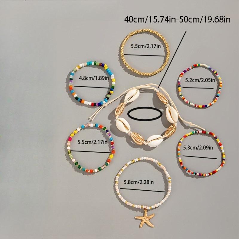 7 Pcs/Set Bohemian Beaded Braided Starfish Rice Beads High-value Creative Bracelet