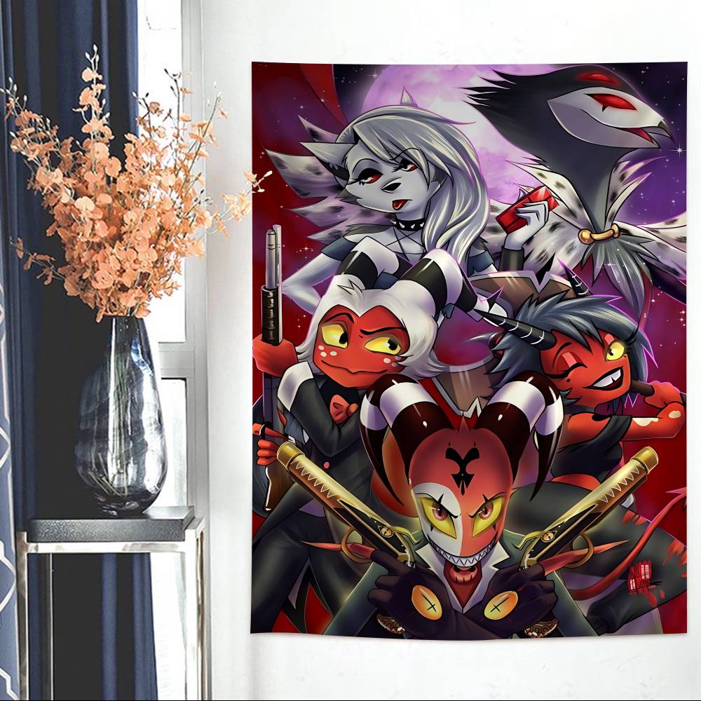 Animated Musical HHelluva Boss Hippie Wall Hanging Tapestries Art Science Fiction Room Home Decor Kawaii Room Decor