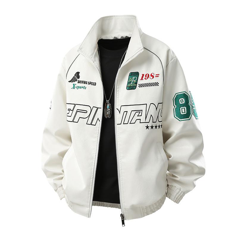 

Версия Европейский размер кожаная куртка мужская стойка воротник одежда для локомотива ПУ кожаная куртка модная вышивка американский хулиган красивый повседневный 3XXL белый