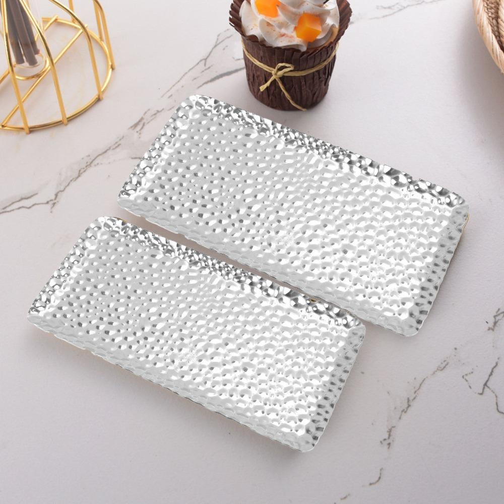 Silver and Golden Hammered Tray Hammered Texture Metal Tray Elegant Decorative Tray Home Kitchen