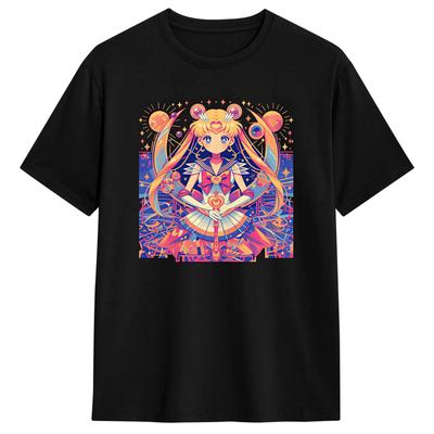 Men's T-Shirts Moon Girl Moon Magic Attack Vintage Pure Cotton Tee Shirt Short Sleeve  T Shirts Crew Neck Clothes Graphic