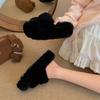 Popular Internet celebrity black French thick-soled fluffy slippers women's 2025 new autumn and winter outer wear with skirt soft-soled cotton mop