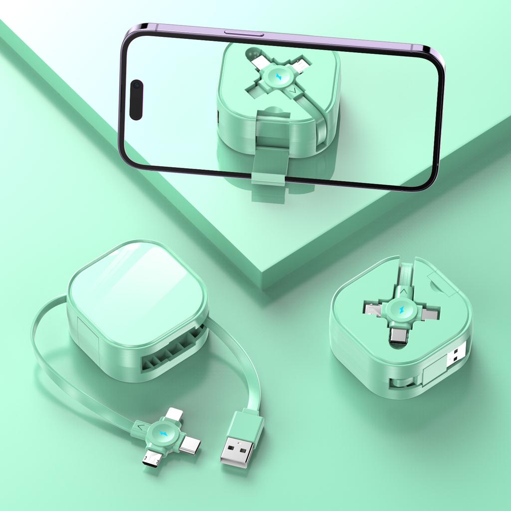 5A Bracket Retractable Three-in-One Fast-Charging Data Cable /Micro USB/Type-C Connectors for Mobile Phones Car