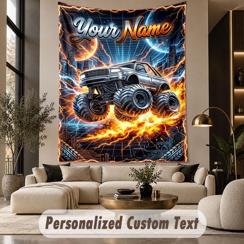 Monster Truck (135) Arazzo Personalizzato con Tema Testo Nome Personalizzato Appeso a Parete Arazzo Decorazione per la Casa Tessuto di Sfondo