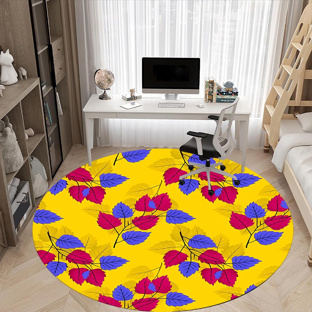 1pc Autumn Leaves Pattern Office Round Rug, Non-slip, Soft and Durable Office Rug for Interior Decoration, Perfect for Office, Beautiful Decoration Yy