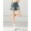 TERRE BLEUE Women's High-Waist A-Line Denim Shorts