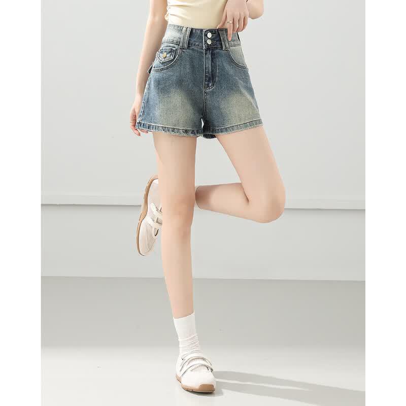 TERRE BLEUE Women's High-Waist A-Line Denim Shorts