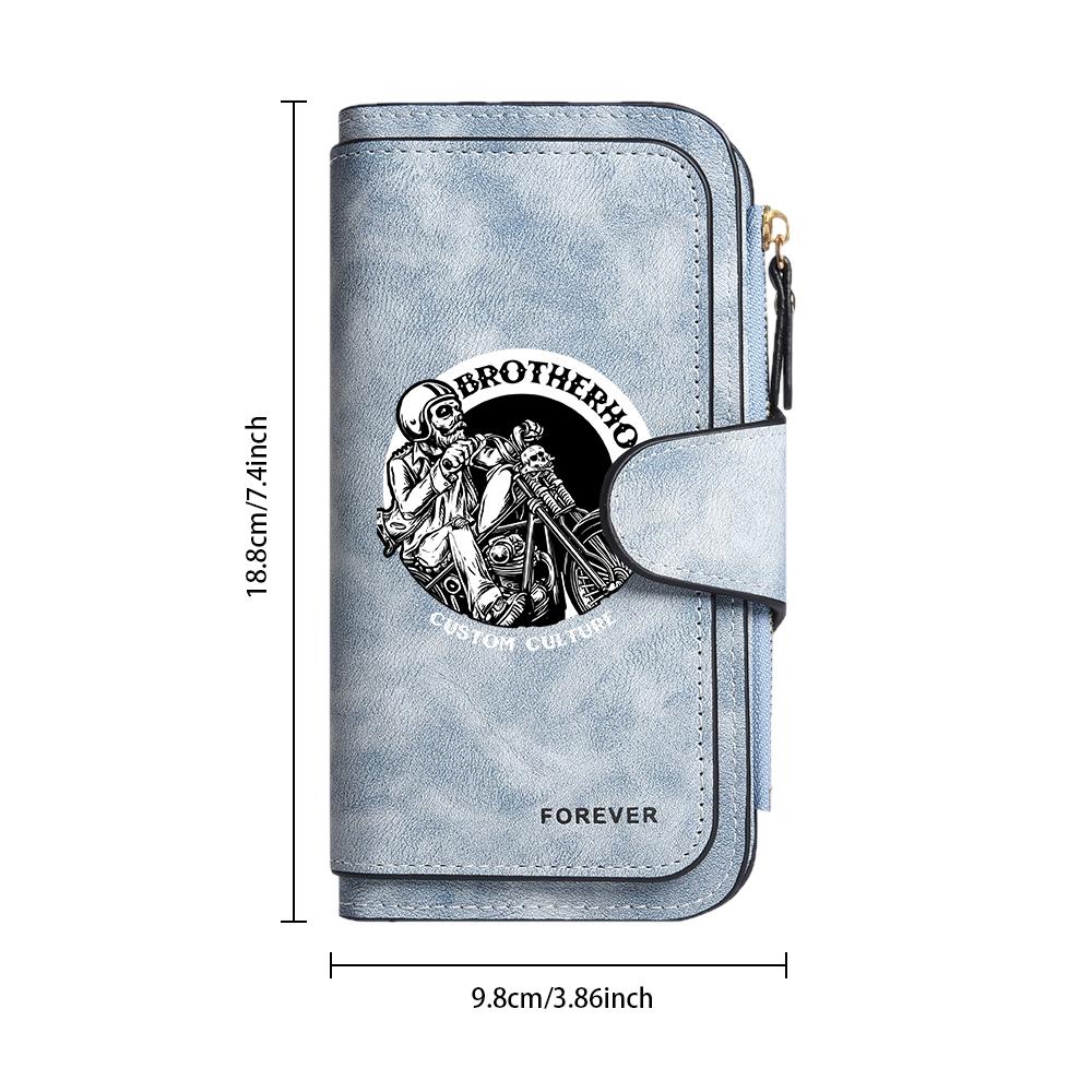 Vintage Biker Print Long Wallet Leisure Multi Card Slot Portable Durable Daily Purse