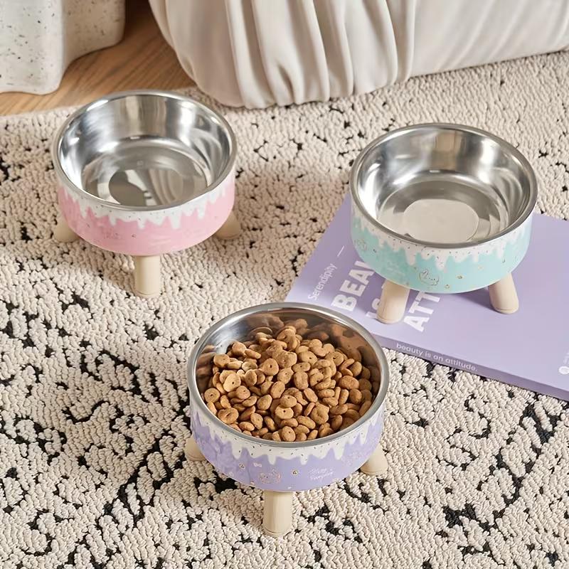 1pc cat bowl ice cream pet bowl high footed bowl dog large capacity stainless steel bowl anti knock