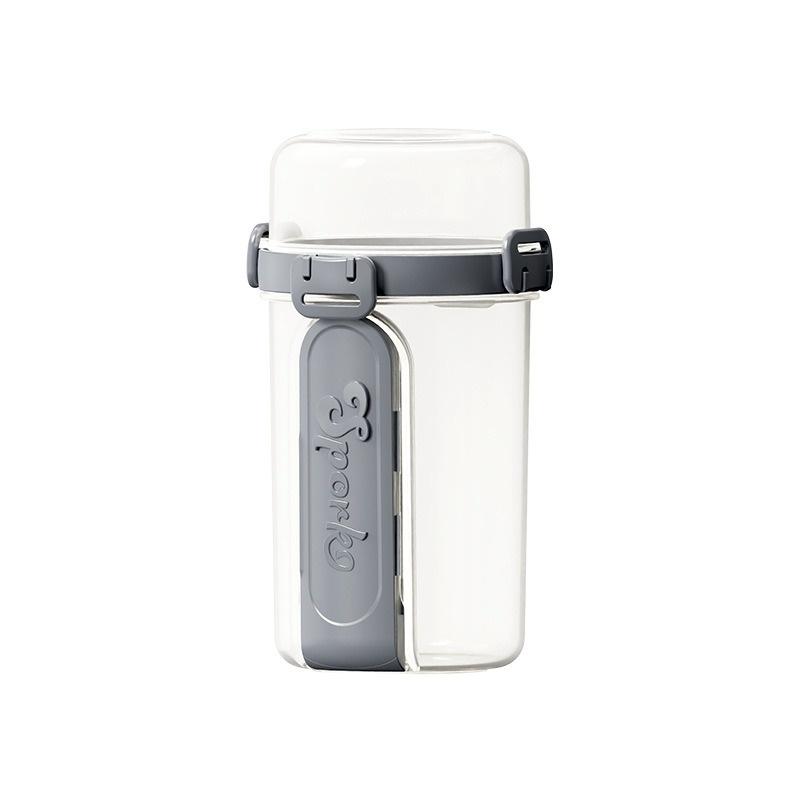 

Portable Breakfast Cup Double-layer Lid with Spoon Fork Oatmeal Cereal Salad Cups Vegetable Fruit Bottle Food Storage Lunch Box сірий колір