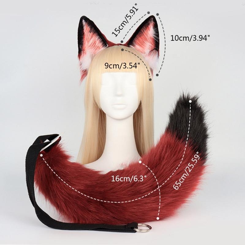 Fox for Cat Ears Headband and Faux Fur Tail for Halloween Cosplay Party Costume Accessories for Cat Ears Tail Set for Ad