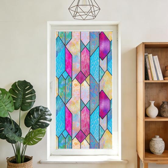 Rainbow Window Film Decorative Static Window Clings Sun Blocking Colorful Decals Removable Privacy Cover for Home Office Bathroom
