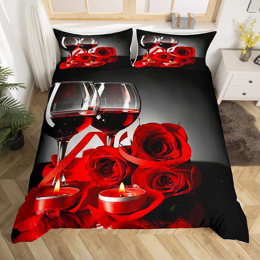 Wine Glass Duvet Covers for Adults Queen Lightweight Down Quilt Covers Romantic Style Bedspread Cover Bedroom Decor No Comforter