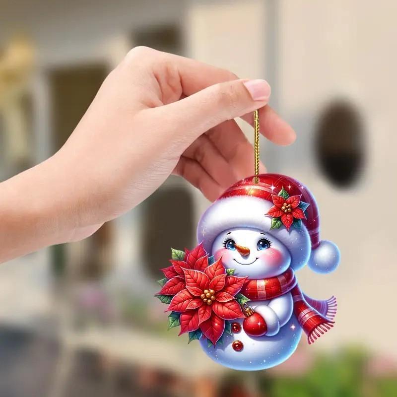 Cute Snowman Christmas Pattern Acrylic Pendant For Family Decoration Holiday