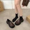 Black round head small leather shoes women's 2025 spring and autumn new versatile retro British style thick heel heightening single shoes loafers
