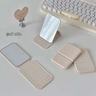 Espejo de maquillaje de escritorio portátil y plegable de cuero PU