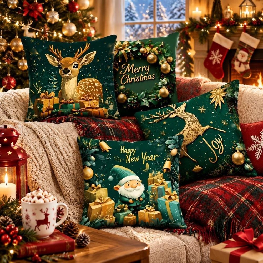 Soft Christmas Pillow Cover Christmas Tree Santa Pillow Cover Party Decoration
