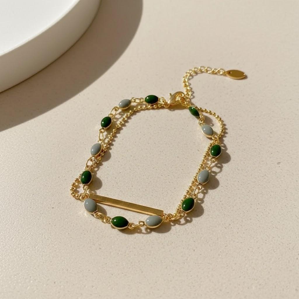 Women Vintage Gold Zircon Beaded Double Layer Bracelet Adjustable Elegant Fashion Jewelry Accessory золотой