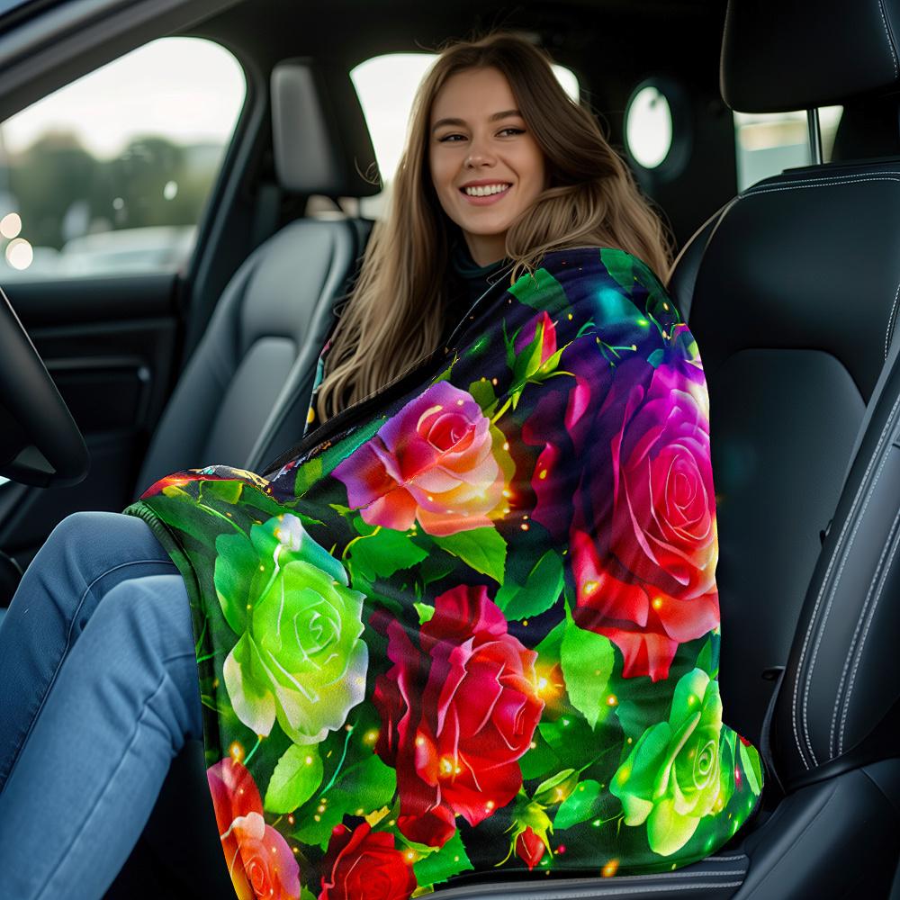 1pc Glowing Roses Floral Garden Fleece Blanket Vibrant Colorful Flower Design Soft Throw for Bedroom Living Room Decor Gift