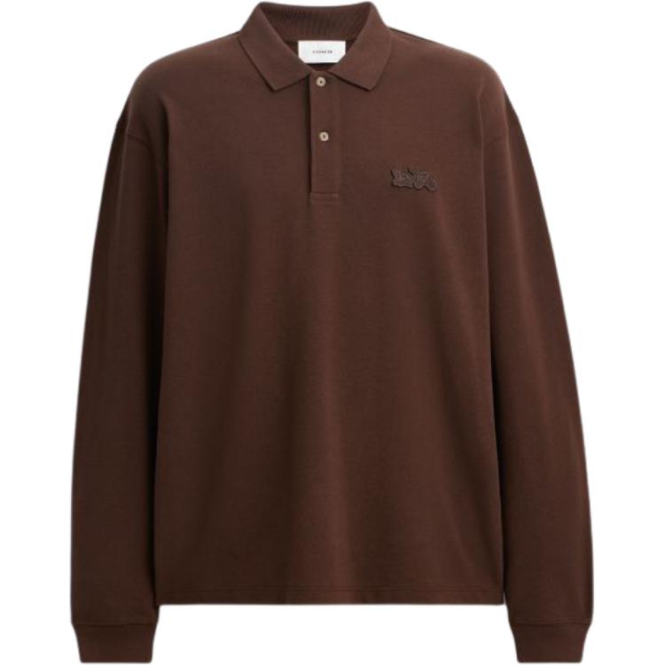 

Coach FW25 Ribbed Cuff Long Sleeve Polo Shirt Men tops CCQ18-BRN M