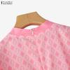 ZANZEA Women Casual Stand Collar Loose Half Sleeve Print Blouse