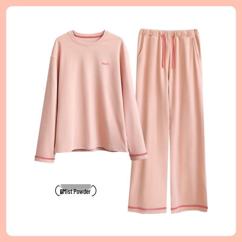 

Оформление: Женский теплый повседневный однотонный пижамный комплект на осень/зиму с круглым вырезом и легким флисовым топом с высокой эластичностью Medium