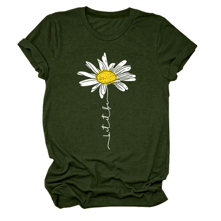 Sommer Rundhals 3D Gänseblümchen Print Top Modische Lässige Kurzarm Damen T-Shirts